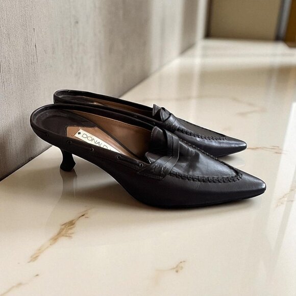 DONALD J PLINER Brown Leather Mules Kitten Heels Size 9 - Picture 1 of 8